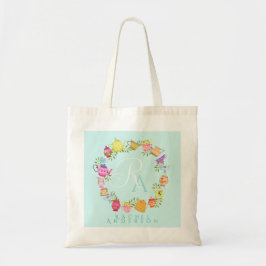 Theepotten en kopjes Monogram Pastel Blauw Tote Bag