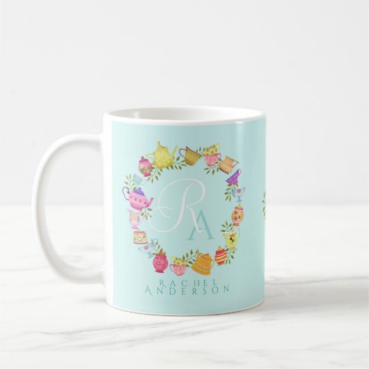 Theepotten en kopjes Monogram Pastel Blauwe Mok (Links)