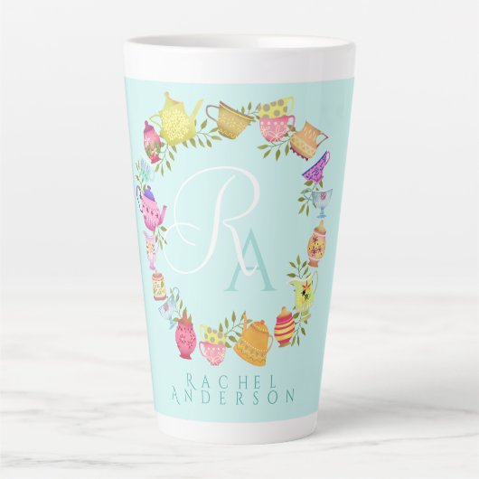 Theepotten en kopjes Monogram Pastel Blauwe Mok (Voorkant)