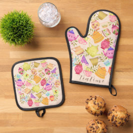 Theepotten en kopjes ovenwant & pannenlap set