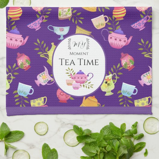 Theepotten en kopjes Paarse Theedoek (Gevouwen)