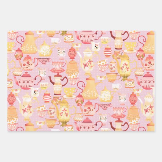 Theepotten en kopjes perzik inpakpapier vel (Voorkant 2)