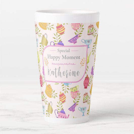 Theepotten en kopjes tuin roze (Voorkant)