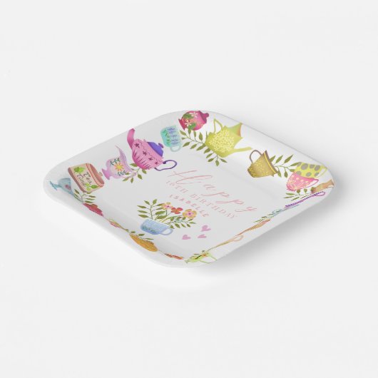 Theepotten en kopjes Verjaardagspapier Borden Papieren Bordje (Gebogen)