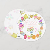 Theepotten en kopjes Witte Verjaardag Feestdagenkaart (Voorkant / Achterkant)