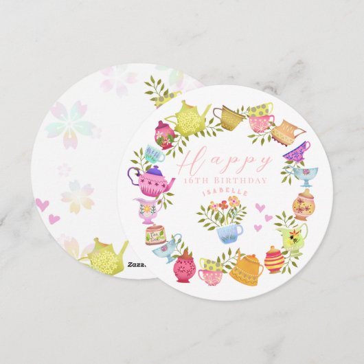 Theepotten en kopjes Witte Verjaardag Feestdagenkaart (Voorkant / Achterkant)