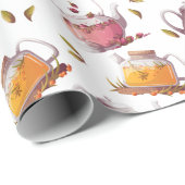 Theepotten en Theebladeren Waterverf Cadeaupapier (Rol Hoek)