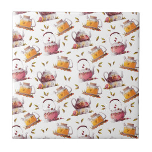 Theepotten en Theebladeren Waterverf Tegeltje