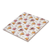 Theepotten en Theebladeren Waterverf Tegeltje (Zijkant)