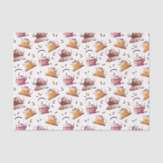 Theepotten en Theebladeren Waterverf Tissuepapier (Voorkant)