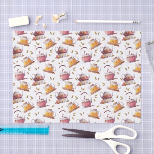 Theepotten en Theebladeren Waterverf Tissuepapier (Craft)