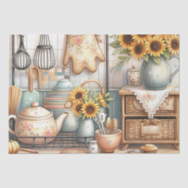 Theepotten en Zonnebloemen Keuken Waterverf Tissuepapier