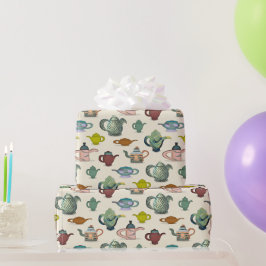 Theepotten in een  patroonverpakkingspapier cadeaupapier