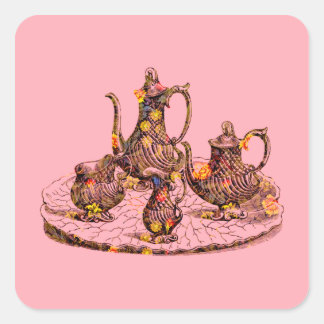 theepotten op roze decoratieve stickers