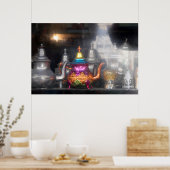 Theepotten te koop op de markt poster (Keuken)
