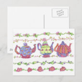 Theepotten Theetijd Bloemen Sinaasappel Briefkaart (Voorkant / Achterkant)