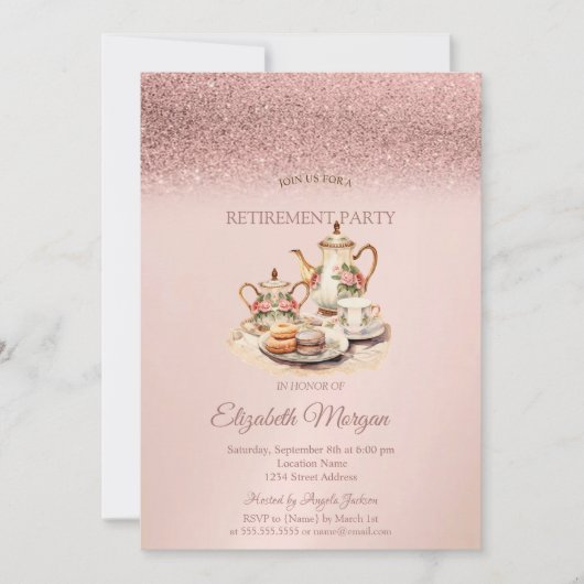 Theeservice Roze Goud Glitter Pensioen Kaart (Voorkant)