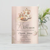 Theeservies Chic Rozen Vintage Bruiloft Luncheon Kaart (Staand voorkant)