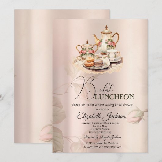 Theeservies Chic Rozen Vintage Bruiloft Luncheon Kaart (Voorkant / Achterkant)