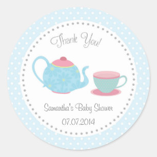 Theeset Baby shower Sticker roze blauw polka dot