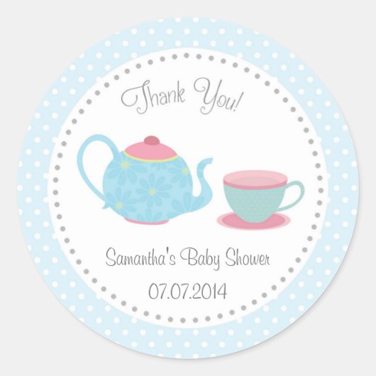 Theeset Baby shower Sticker roze blauw polka dot (Voorkant)