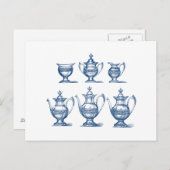  theeset blauw wit koffiepot decoratief briefkaart (Voorkant / Achterkant)