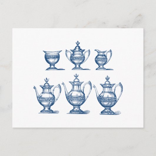  theeset blauw wit koffiepot decoratief briefkaart (Voorkant)