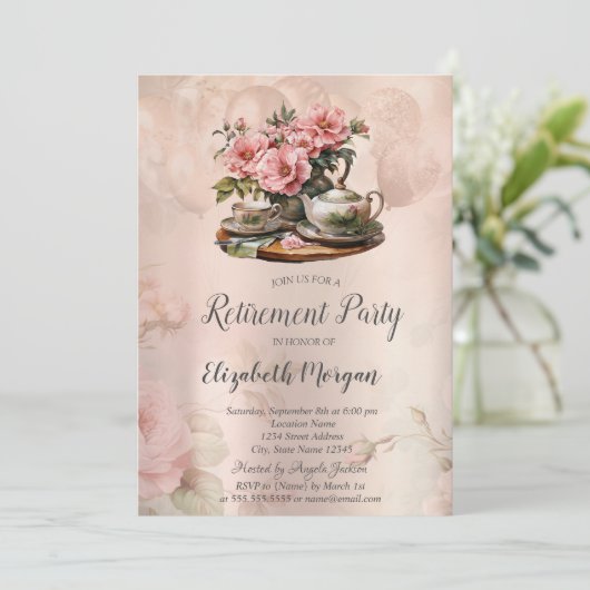  theeset Bloemen Pensioen Kaart (Staand voorkant)