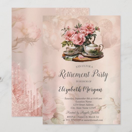  theeset Bloemen Pensioen Kaart (Voorkant / Achterkant)