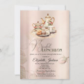 Theeset Chique Rozen Bruids Luncheon Kaart (Voorkant)