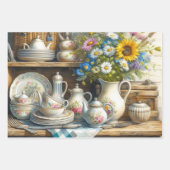 theeset en wilde bloemen inpakpapier vel (Voorkant 2)