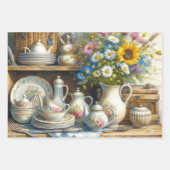 theeset en wilde bloemen inpakpapier vel (Voorkant)