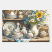 theeset en wilde bloemen inpakpapier vel (Voorkant 3)