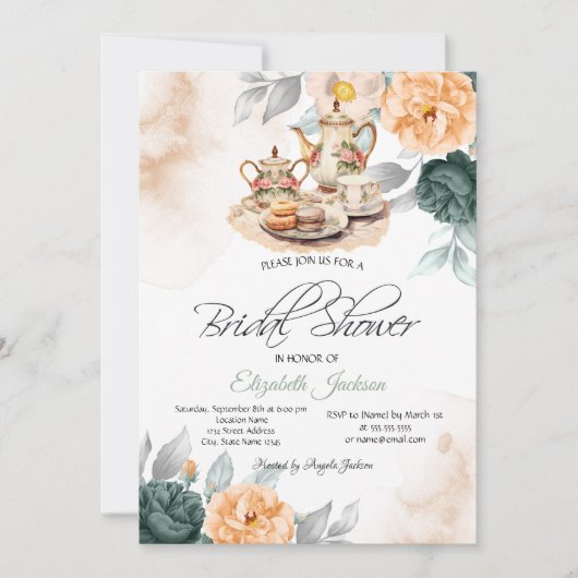 Theeset Groene Rozen Bruidsmeisjesfeest Kaart (Voorkant)