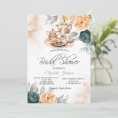 Theeset Groene Rozen Bruidsmeisjesfeest Kaart (Staand voorkant)