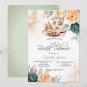 Theeset Groene Rozen Bruidsmeisjesfeest Kaart (Voorkant / Achterkant)