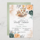 Theeset Groene Rozen Vrijgezellenfeest Kaart (Voorkant / Achterkant)