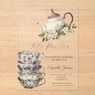 Theeset Kop Theepot Bloemen Goud Bruidscadeau Acryl Uitnodigingen