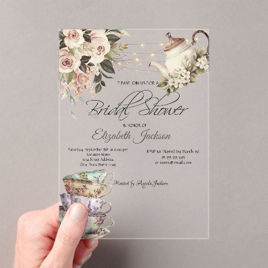 Theeset Lights Rozen Vrijgezellenfeest Acryl Uitnodigingen (Insitu (Draagbaar))