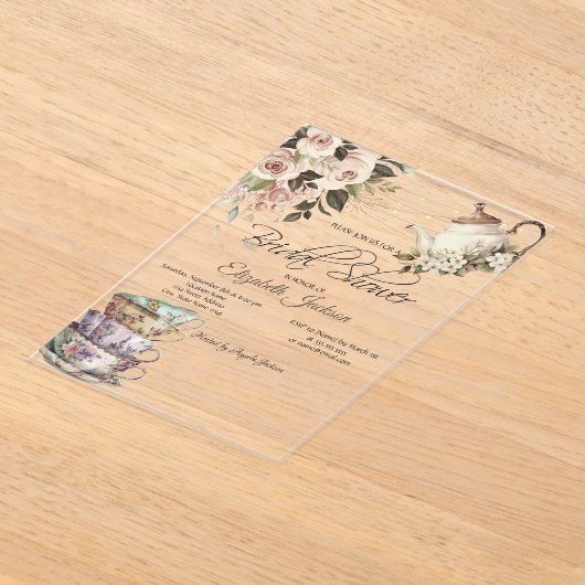 Theeset Lights Rozen Vrijgezellenfeest Acryl Uitnodigingen (Laagn)