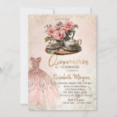 Theeset Roos gouden jurk Confetti quinceañera Kaart (Voorkant)