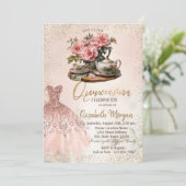 Theeset Roos gouden jurk Confetti quinceañera Kaart (Staand voorkant)