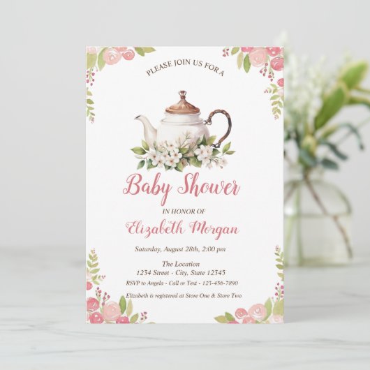 Theeset Waterverf Rozen Kaart (Staand voorkant)