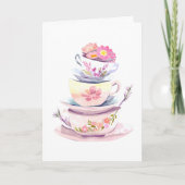 Theestapel in pastel met bloemen gefeliciteerd kaart (Voorkant)