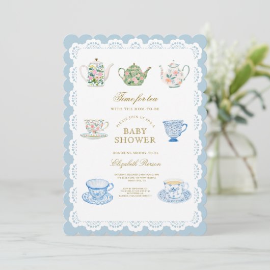 Theetijd Baby Shower Uitnodiging (Staand voorkant)