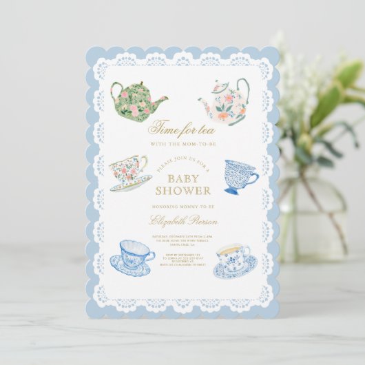 Theetijd Baby Shower Uitnodiging (Staand voorkant)