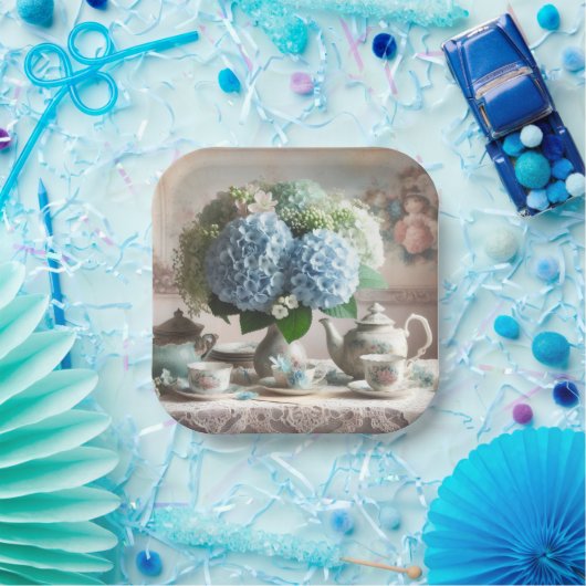  theetijd Blue Hydrangea Flower Papieren Bordje (Feest)