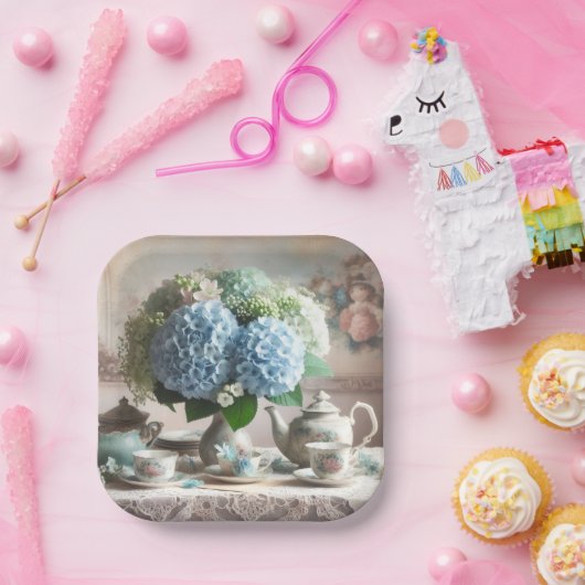  theetijd Blue Hydrangea Flower Papieren Bordje (Feest)