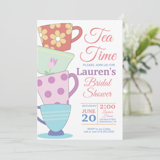 Theetijd Bruids Uitnodiging (Staand voorkant)