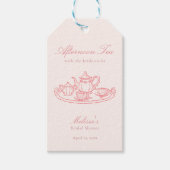 Theetijd Bruiloft Handgetekende Roze Bruidsfeest Cadeaulabel (Voorkant)